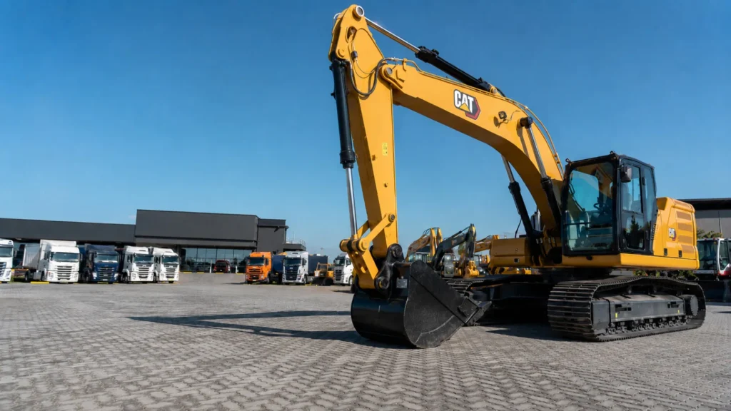 Escavadeira hidráulica CAT em pátio de equipamentos